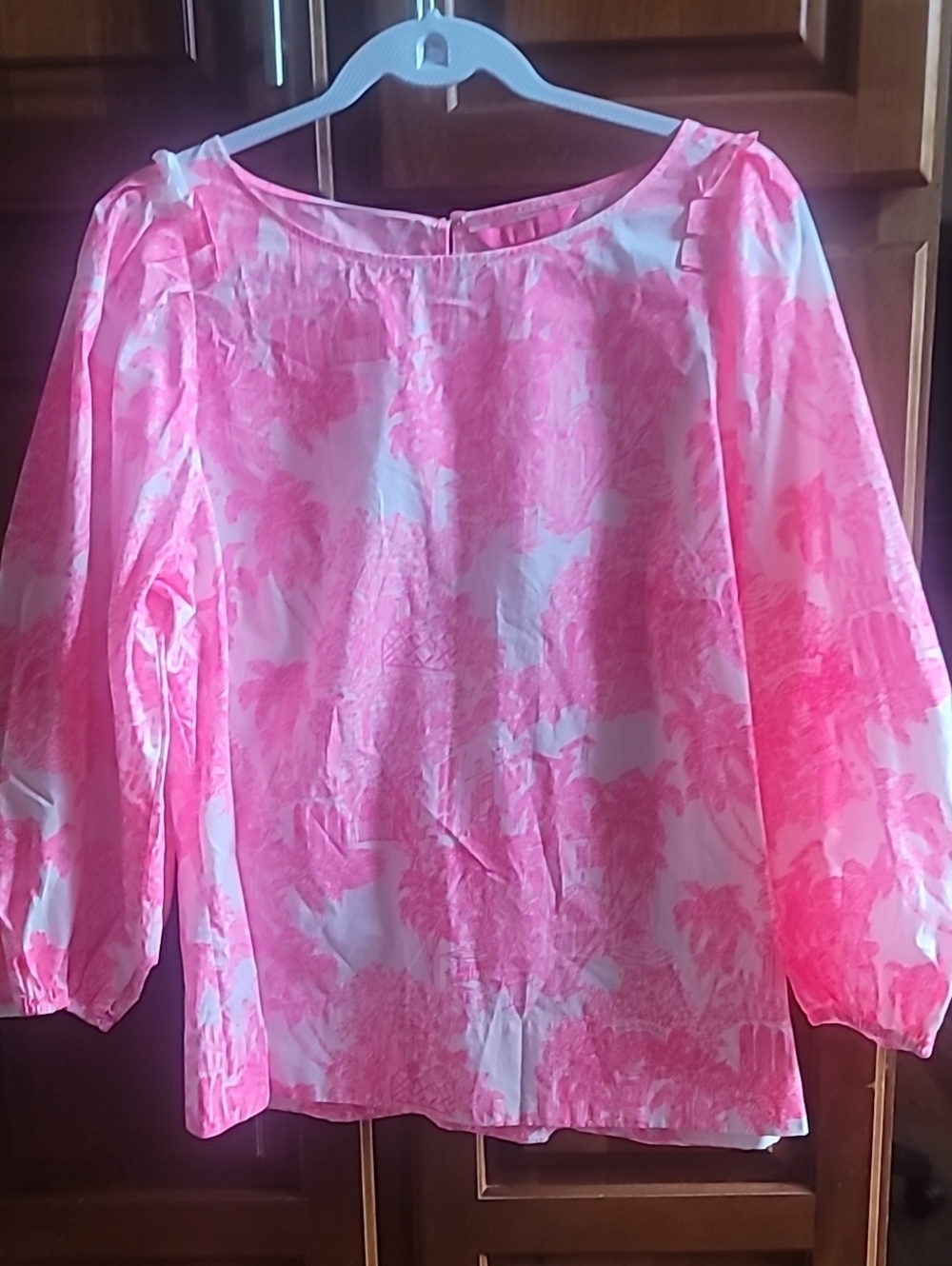 Pink and White Floral Long Sleeve Blouse
